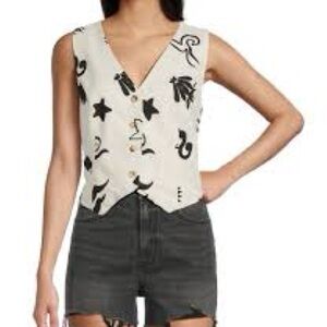 Blu Pepper Vintage 90's style Cream and Black Graphic Vest